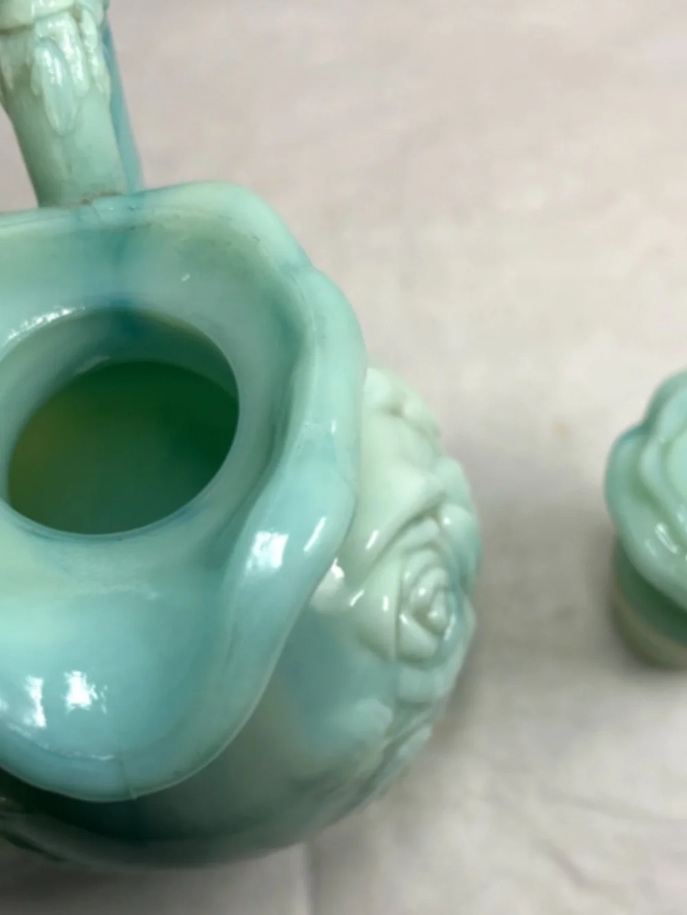 Vintage Avon Jadeite Moonwind Bubble Bath Bottle and Powder Sachet Container